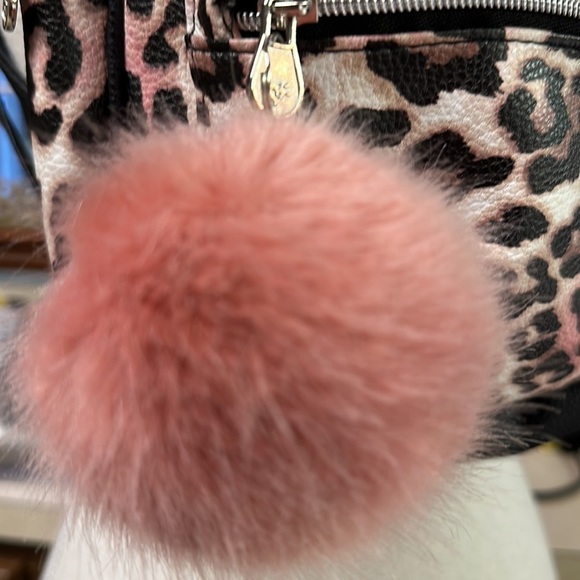 Justice Pink/Black/White Animal Print w/Pom Pom Backpack Faux Fur - Picture 6 of 10